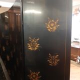 Chinese screen laqué wood and stone marquetry