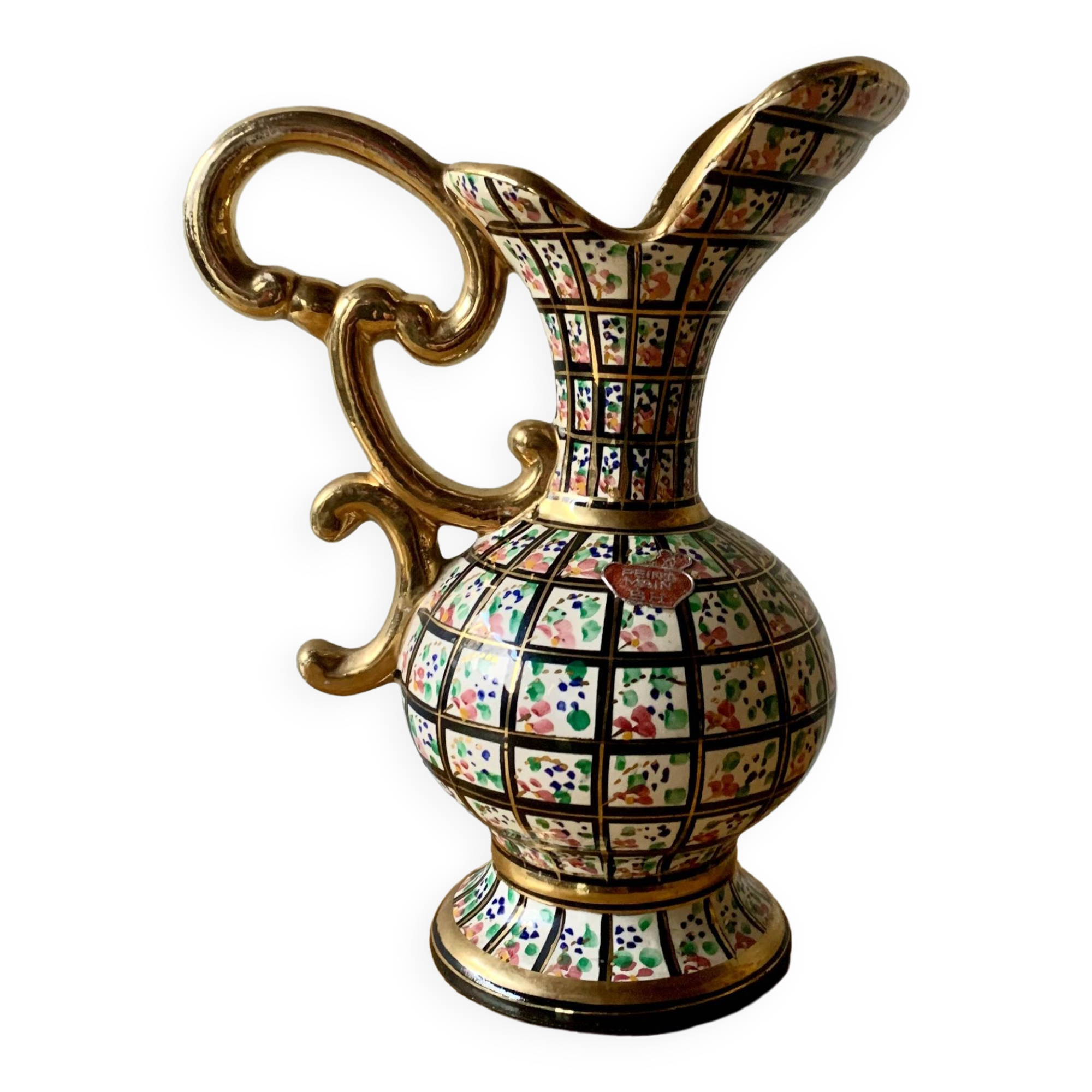 Old vase - Hubert Bequet - hand-painted floral decoration - Made in Belgium