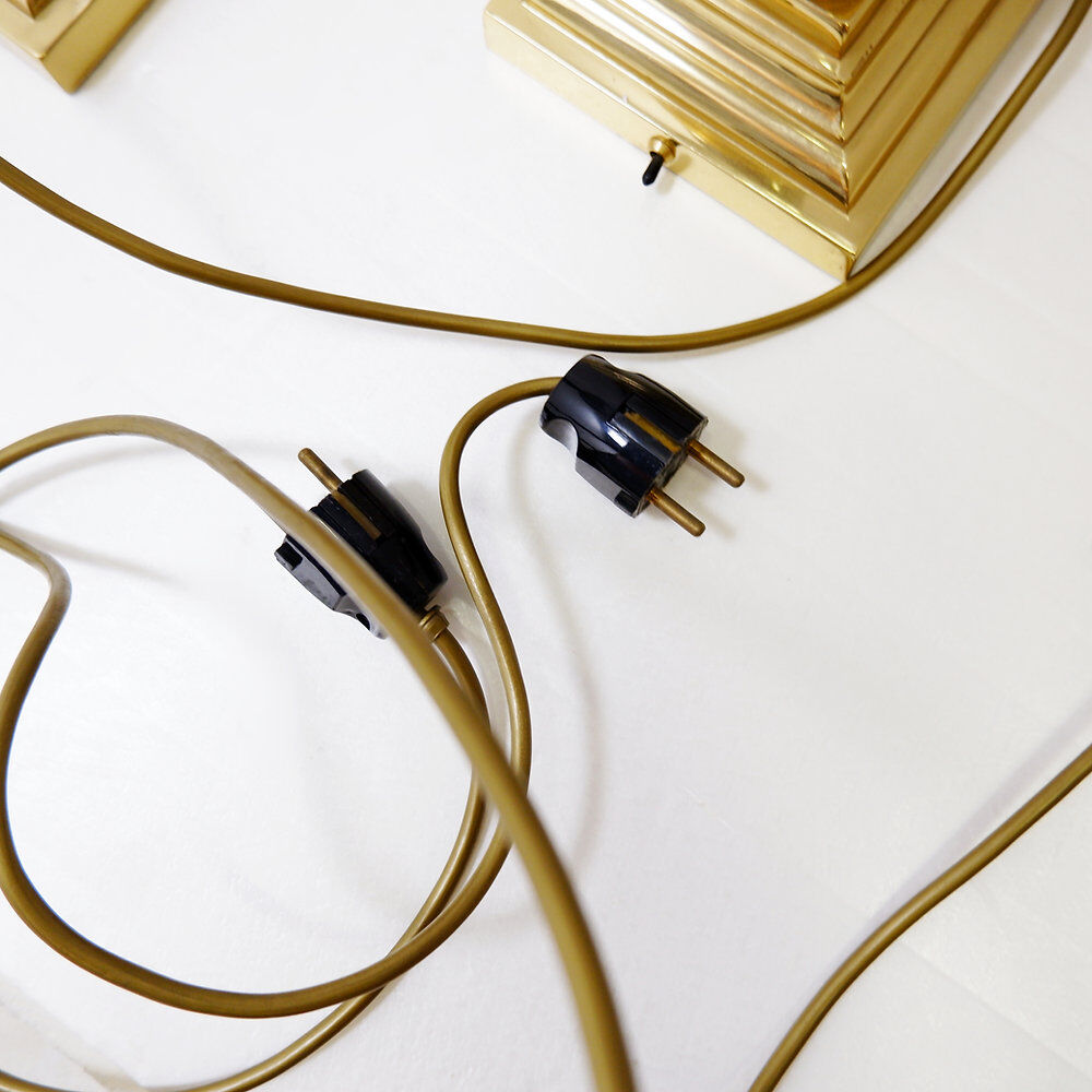 Pair of brass table lamps with black marble column - Art Deco style