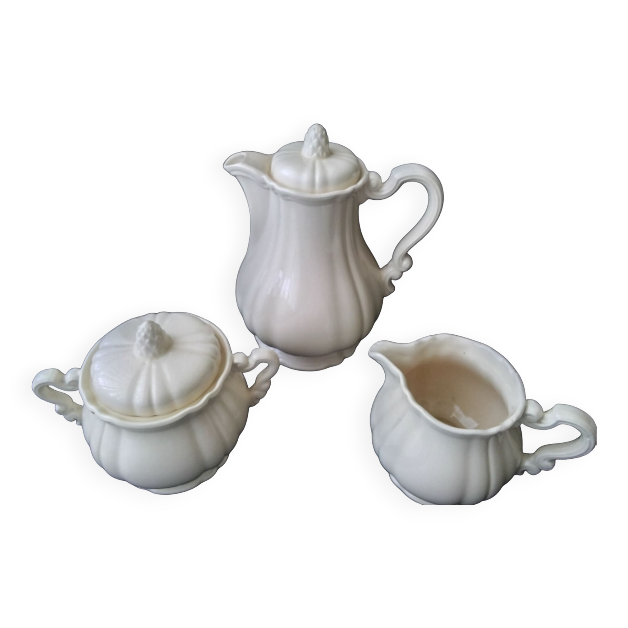 Set Sarreguemines coffee maker, sugar bowl, ivory cream pot