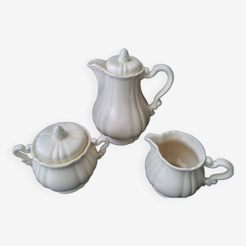 Set Sarreguemines coffee maker, sugar bowl, ivory cream pot