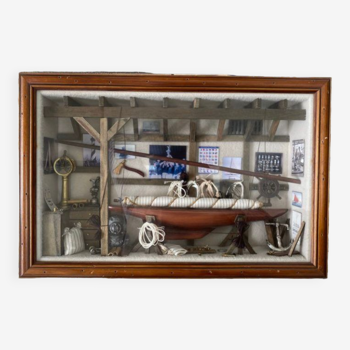 Boat workshop diorama display case