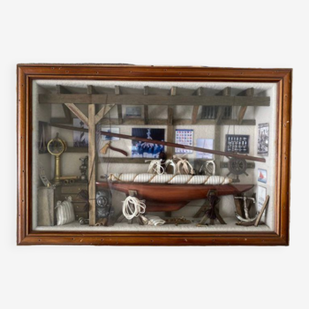 Vitrine diorama atelier de bateau