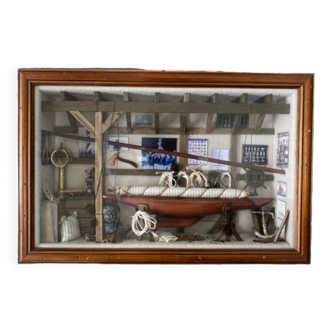 Boat workshop diorama display case