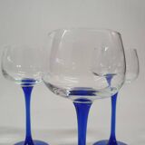 Set of 5 vintage blue wine glasses by Luminarc, France 1960's