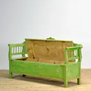 Banc en pin ancien avec rangement, années 1900
