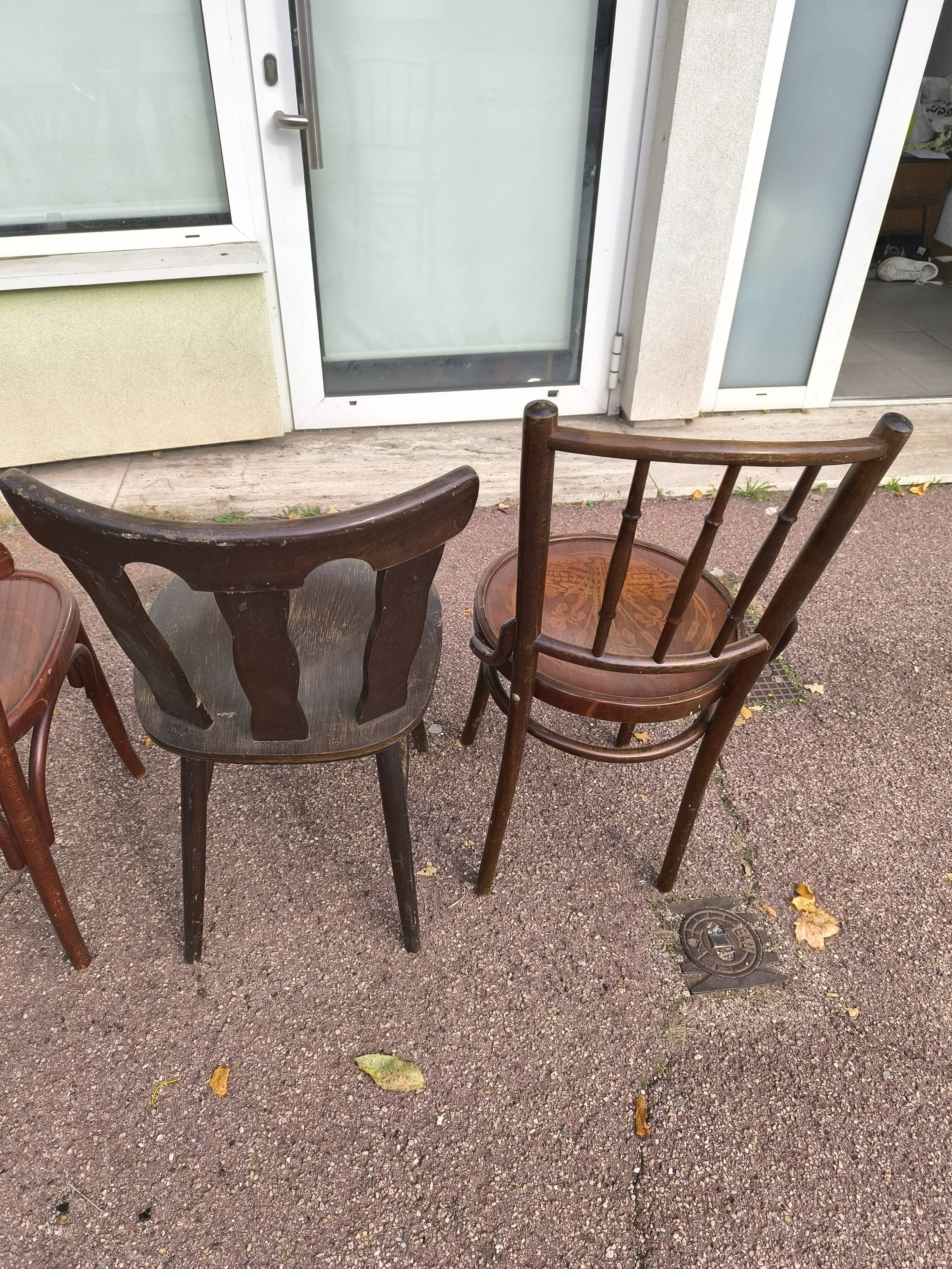 set of 6 mismatched vintage wooden bistro chairs
