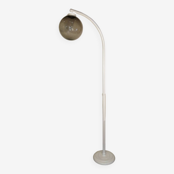 Adjustable metal floor lamp with its vintage smoked ball model from Roger Pradier 1970