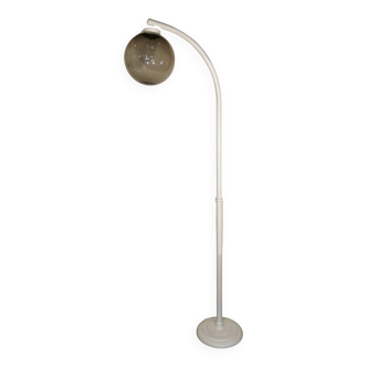 Adjustable metal floor lamp with its vintage smoked ball model from Roger Pradier 1970