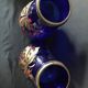 Pair of hand-painted cobalt blue glass vases