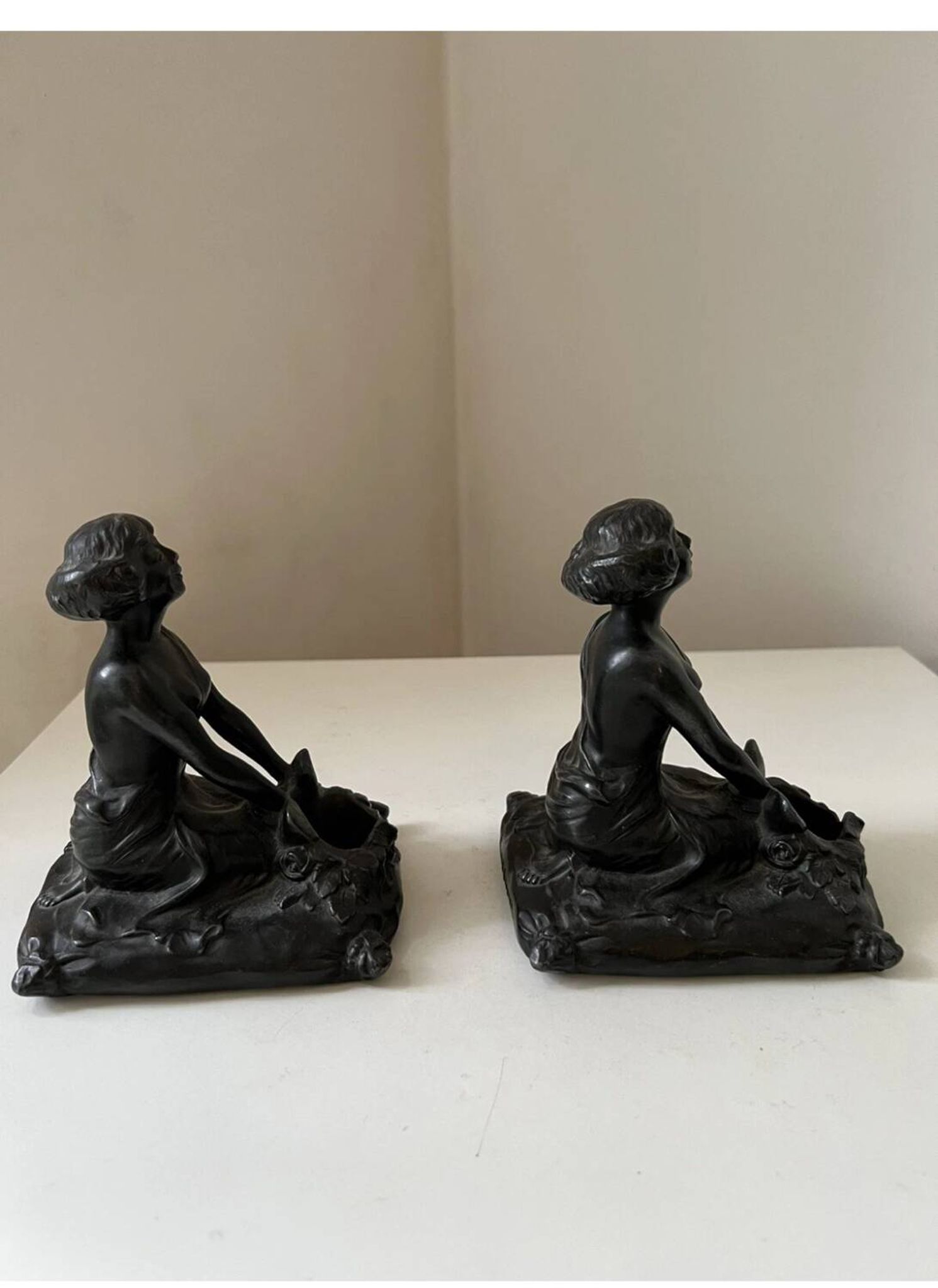 Art Nouveau spelter bookends, depicting an oriental woman, circa 1900