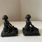 Art Nouveau spelter bookends, depicting an oriental woman, circa 1900