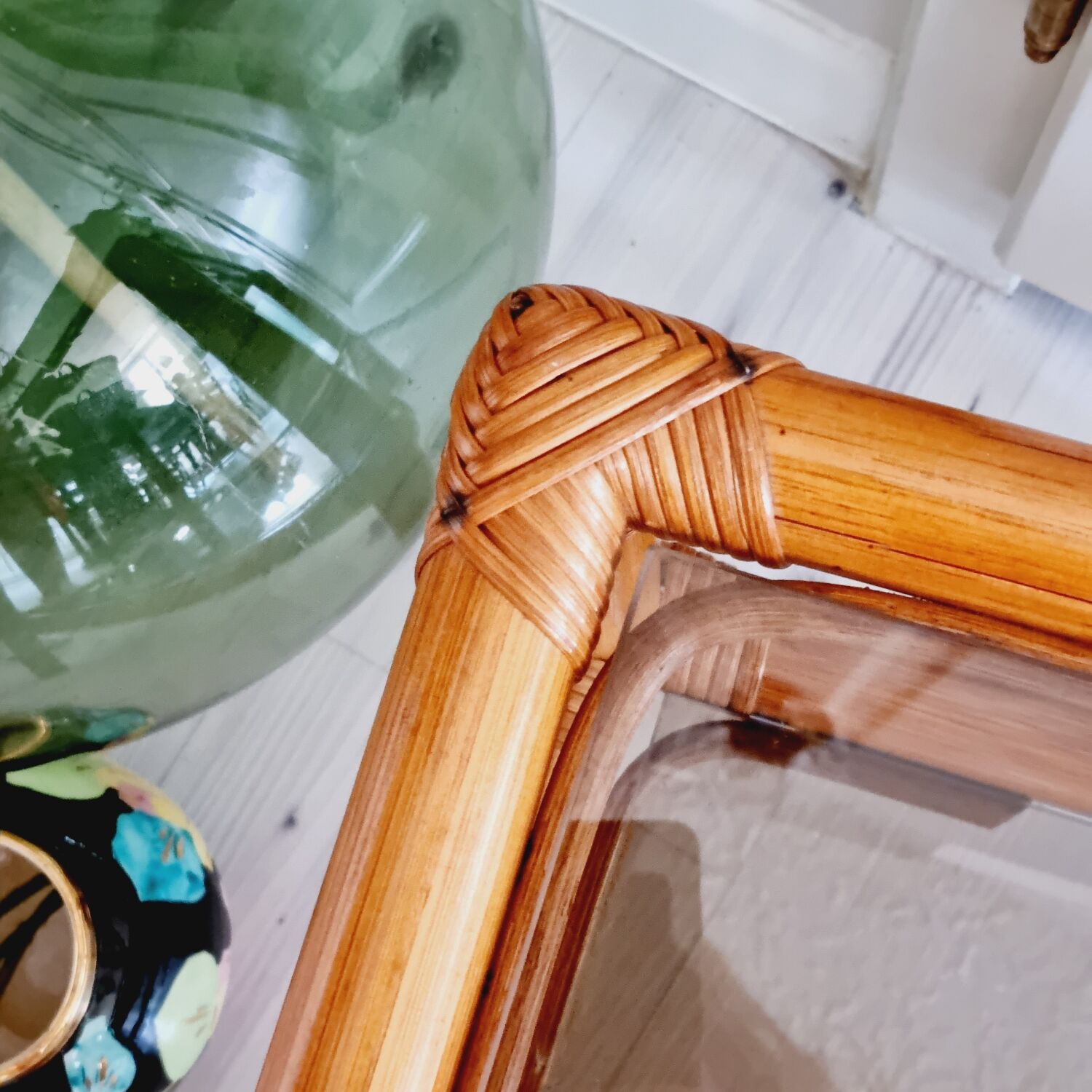 Rattan and smoked glass table