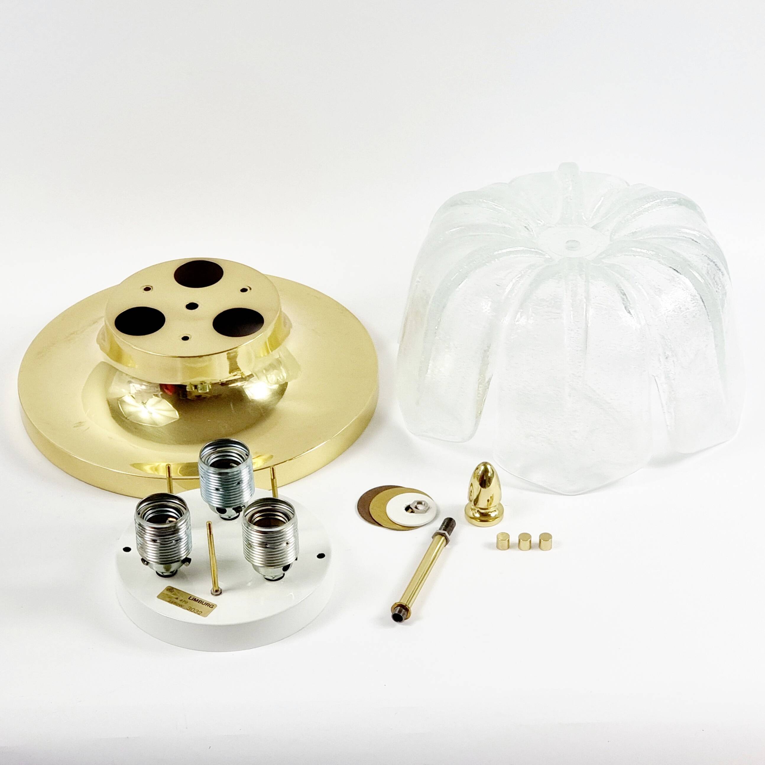 Flower shaped brass & glass flush mount from limburg, germany, 1960s