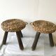 Paire de tabourets en bois et paille tressée