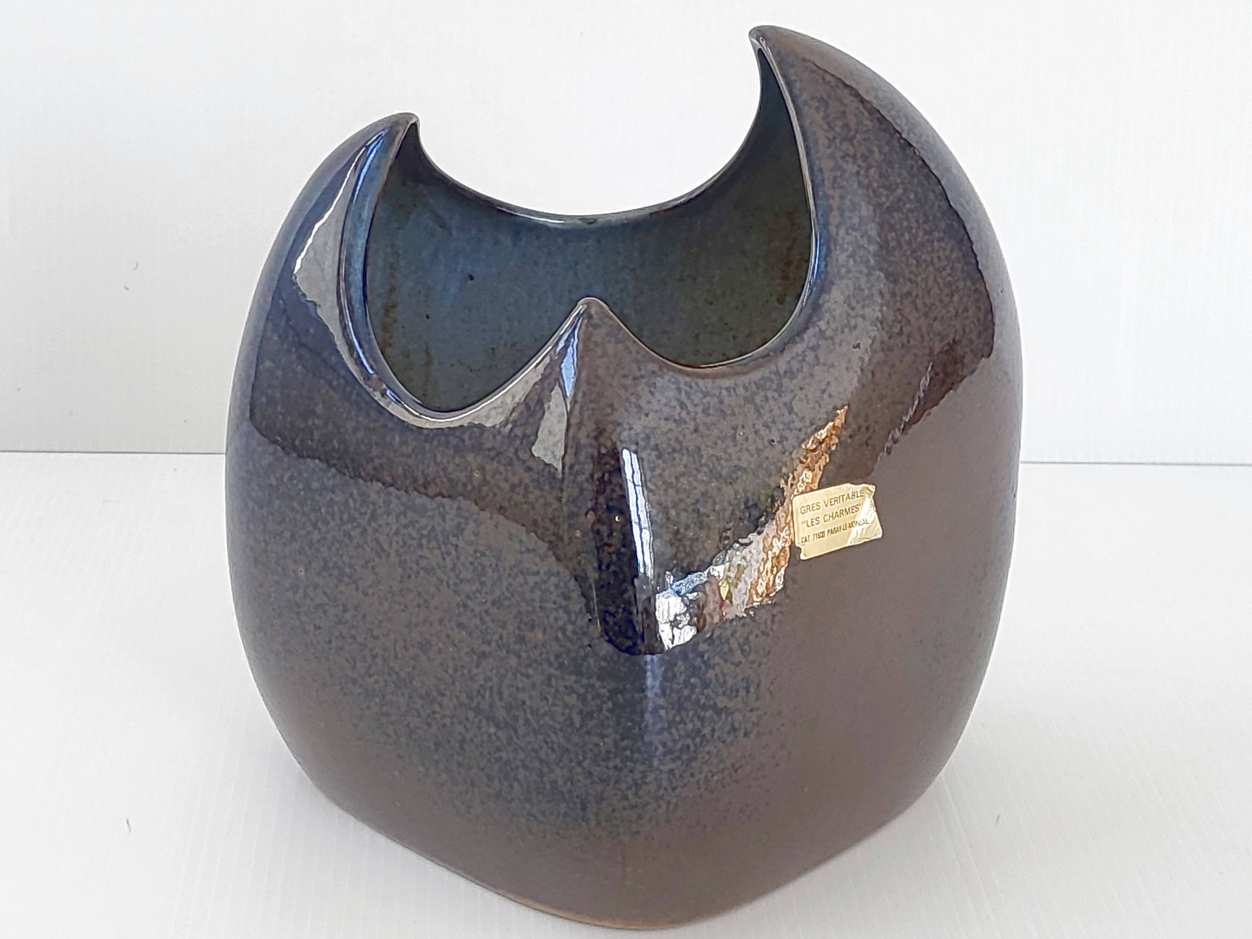 Vintage stoneware vase Les Charmes 1970