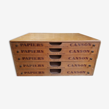 Ancien meuble en bois Papiers Canson à 5 tiroirs
