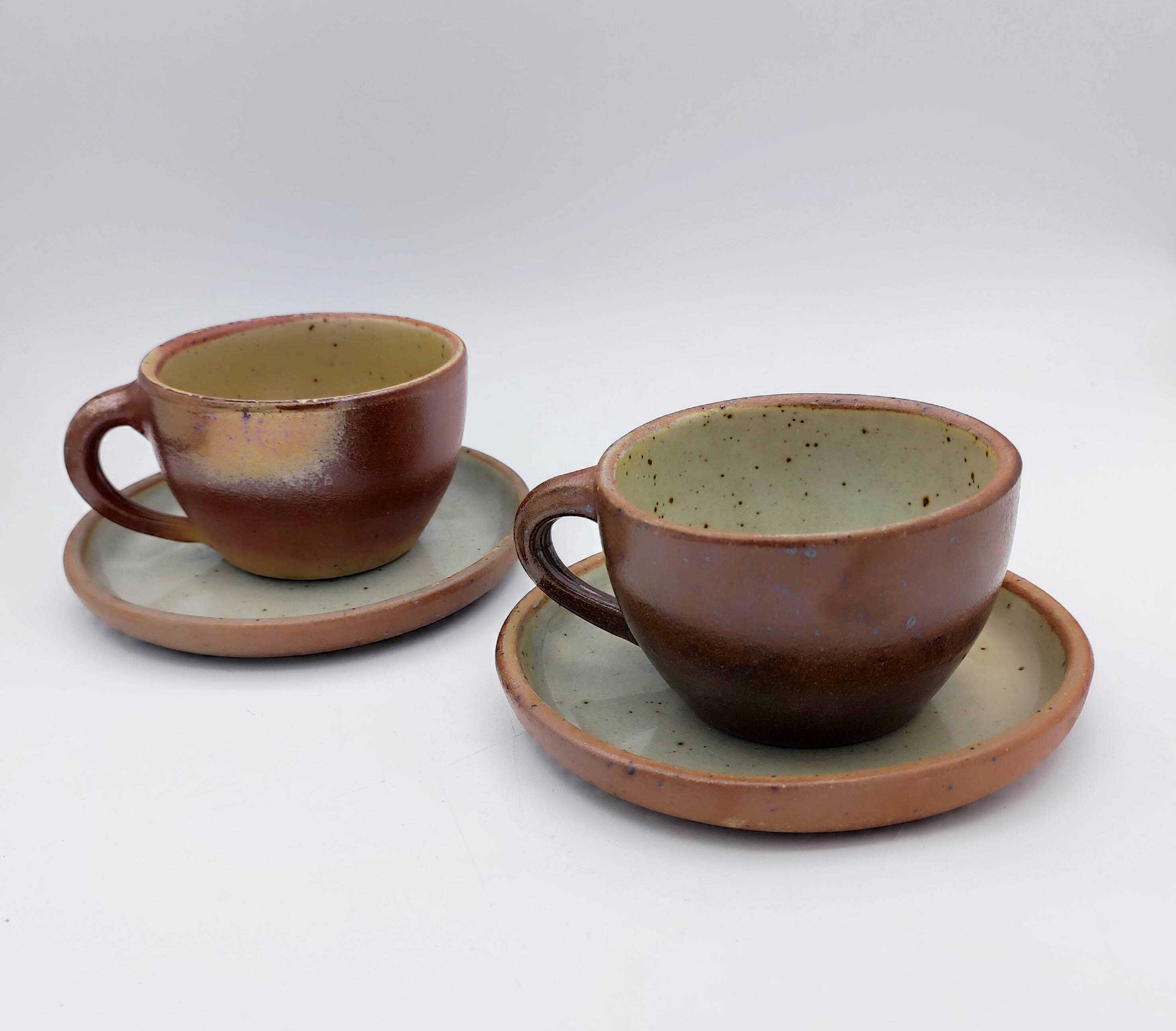 Cups and saucer in traditional Puisaye stoneware.