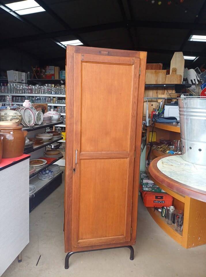 Vintage Wooden and Metal Wardrobe / Boarding School 1950