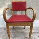 Fauteuil bridge ancien bois & skai rouge années 70