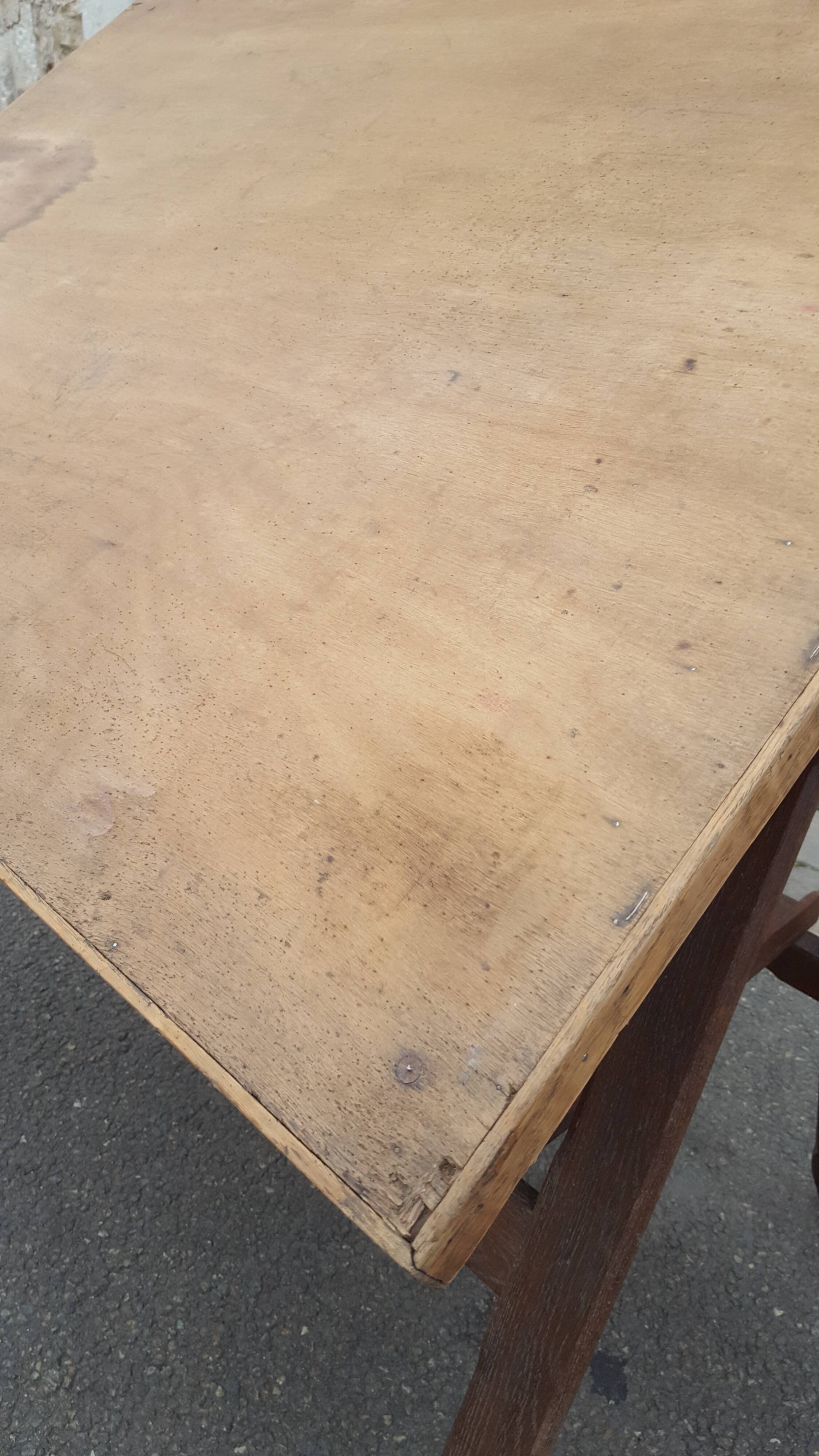 Drawing table wood and vintage metal