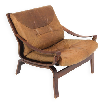 Fauteuil scandinave en cuir, Norvège, 1960