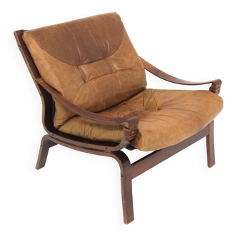 Scandinavian leather armchair, Norway, 1960