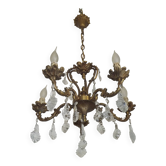 French Art Nouveau 5-Light Bronze 3 sided Crystal Cage Chandelier
