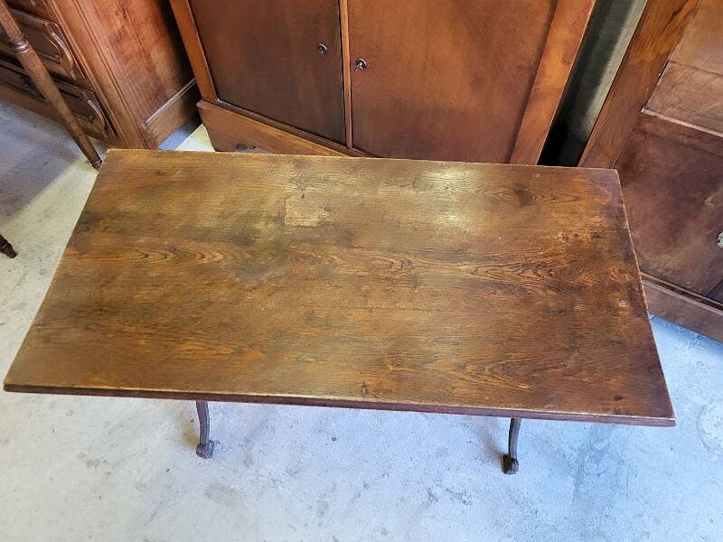 old bistrot table wooden top cast iron leg