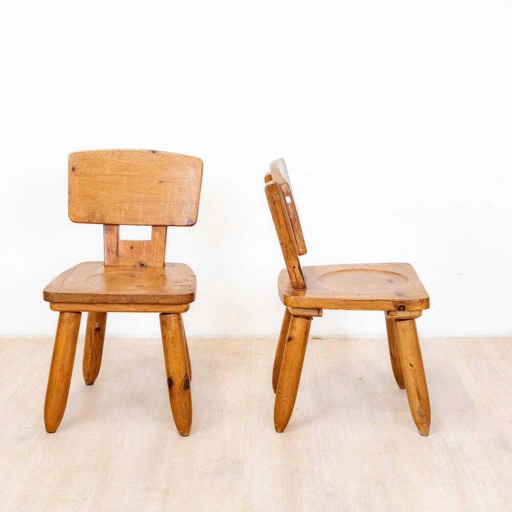 Brutalist elm chairs, 1970s, set of 2