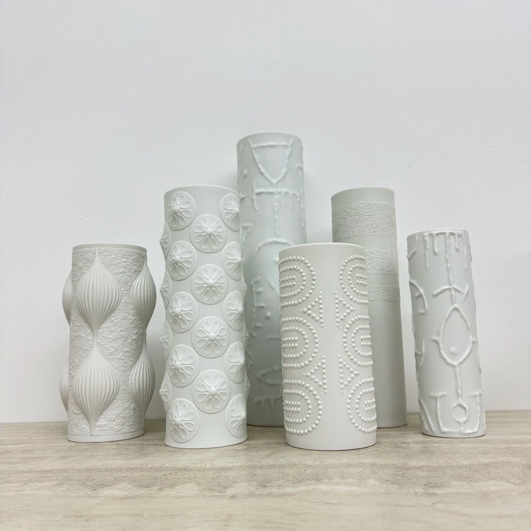 Set of 6 biscuit porcelain vases, 1970s