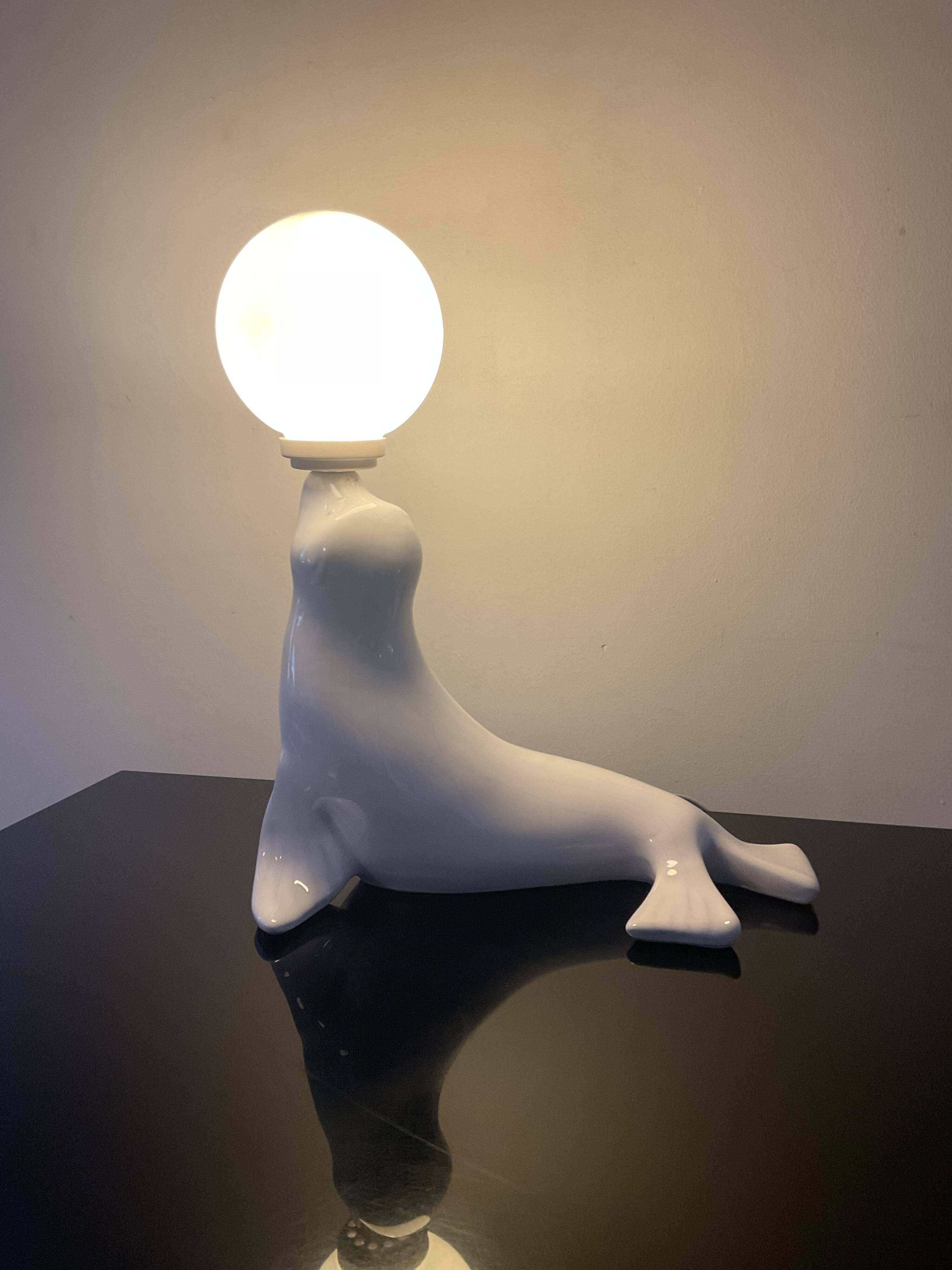 Lampe Otarie vintage en céramique de Delfts années 60