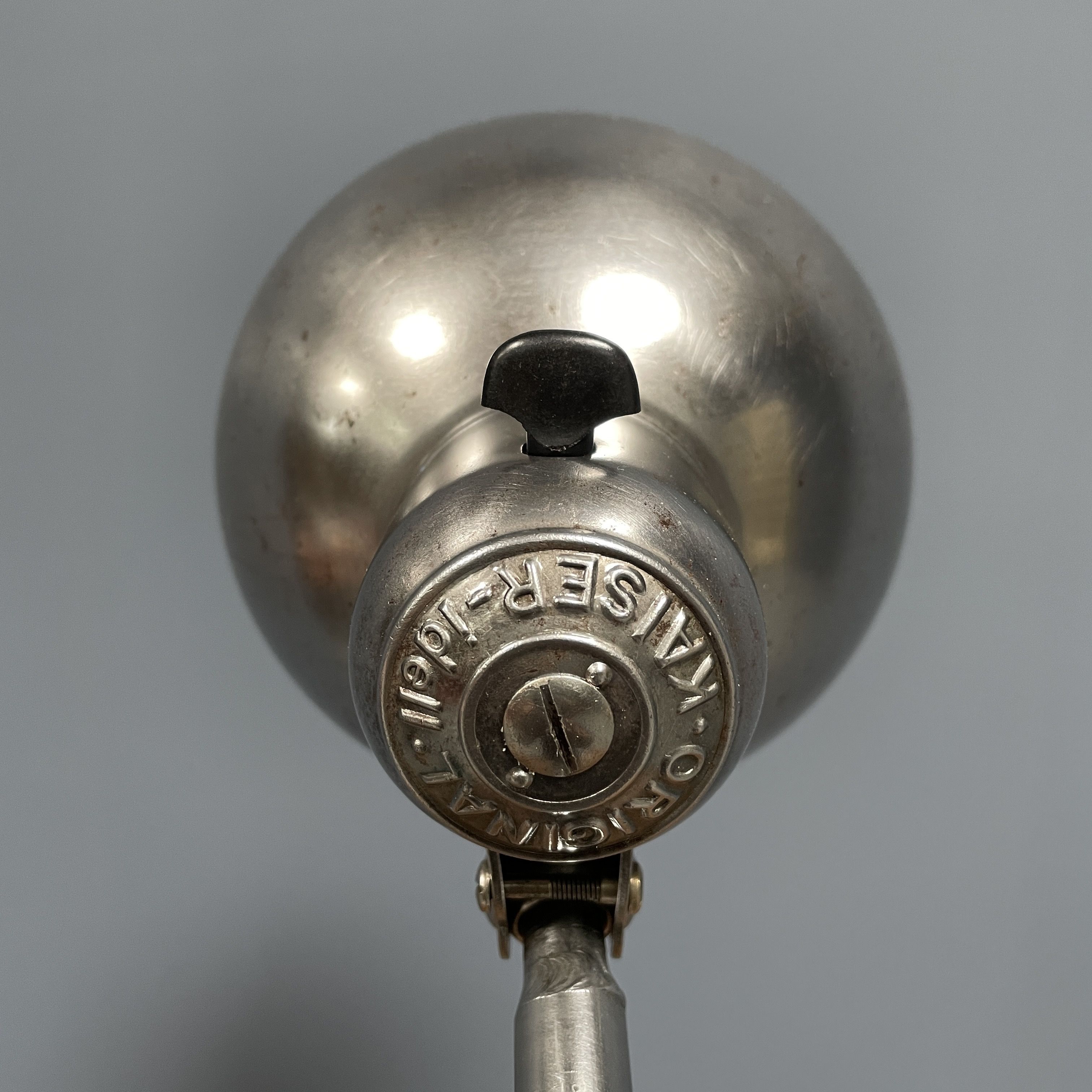 Polished Kaiser idell model 6726 workshop table lamp from the 1930s