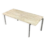 Table basse vintage en travertin et chrome, 1970