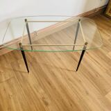 Coffee table from the 50s/60s, glass, brass, black metal.
