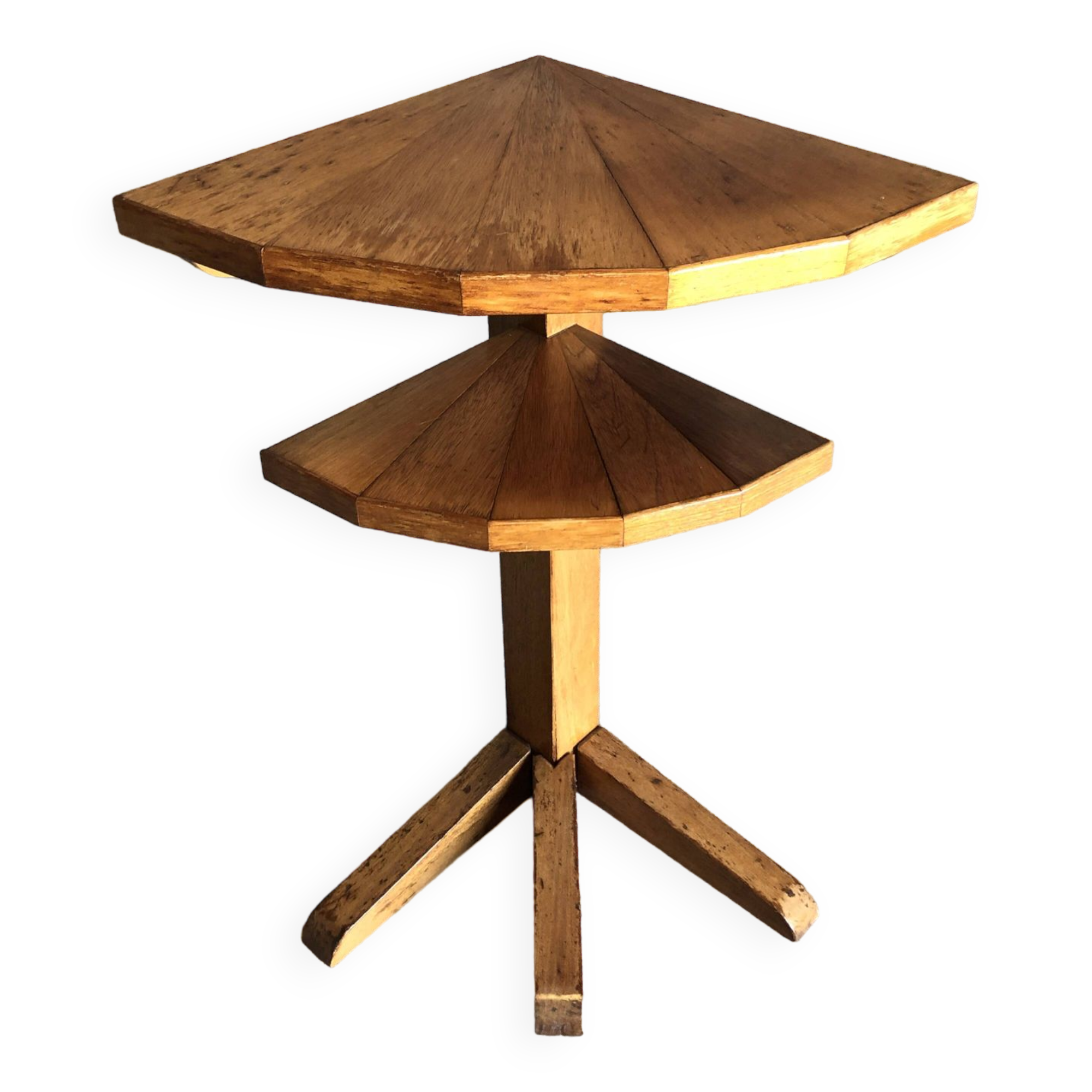 Vintage light wood corner pedestal table