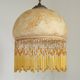 Mid Century Amber Mottled Glass Ceiling Light with Beaded Glass Fringe
