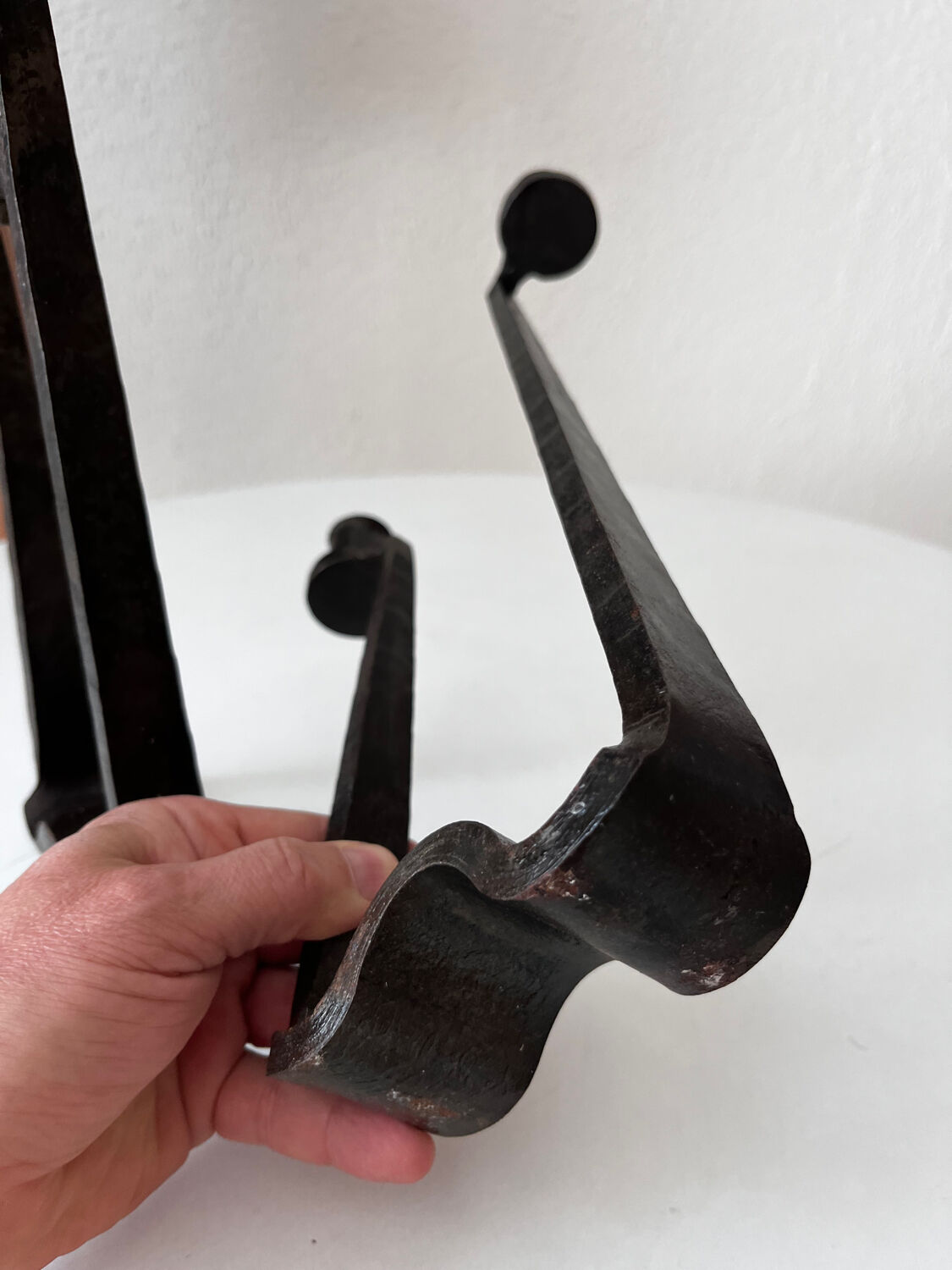Brutalist wrought iron candlestick pair