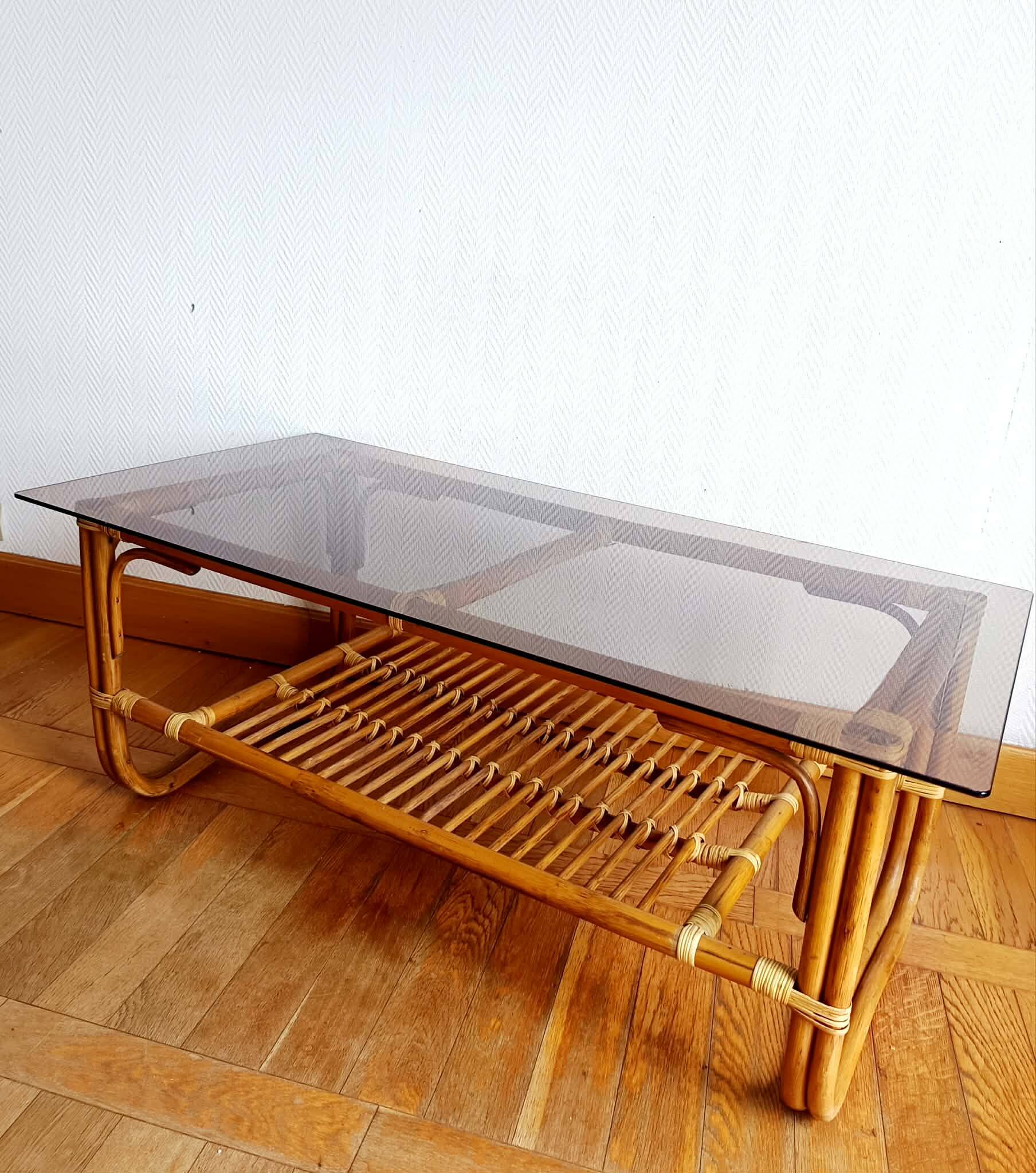 Vintage 1960s rattan coffee table
