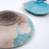 Set of decorative turquoise ceramics "Fond d'Atelier" - N.Lebrun - Belgium 1970s