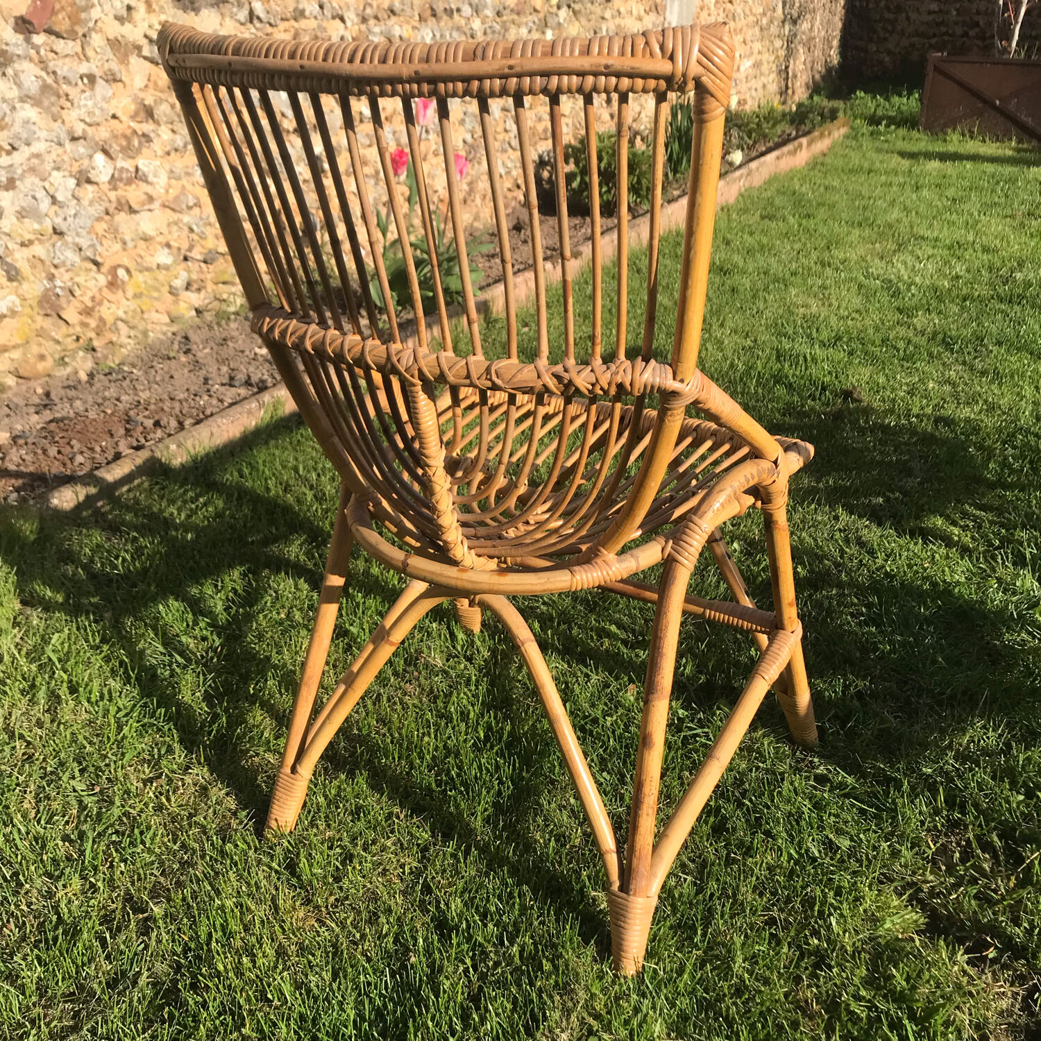 4 vintage rattan chairs 1950