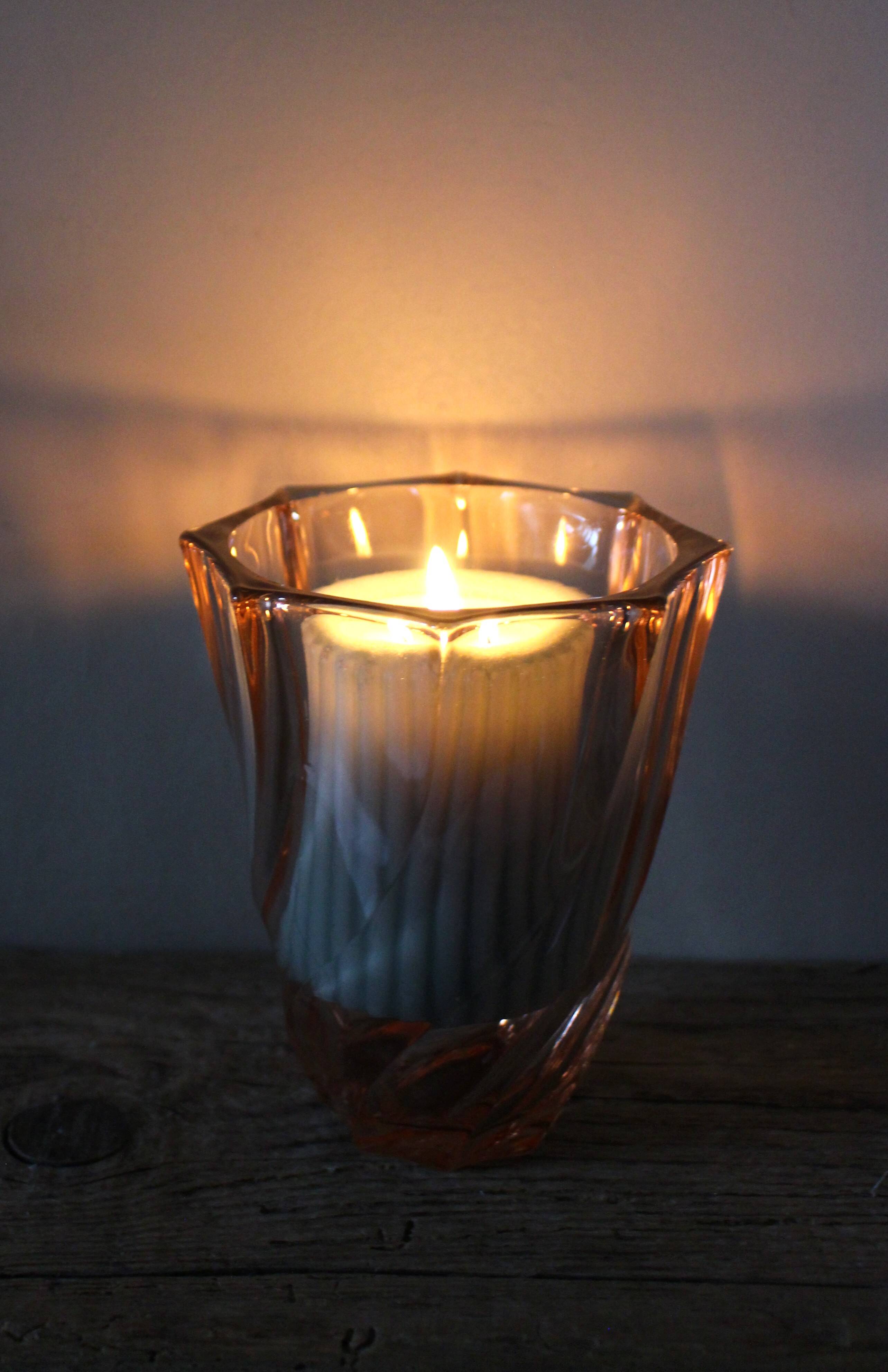 Rosaline vase, pink octagonal vintage glass