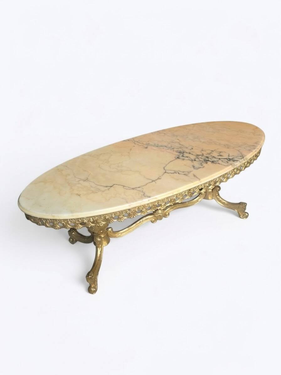 Table basse en bronze et marbre années 1960