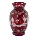 Vase en verre coupé à la main Egermann Ruby Red, Tchécoslovaquie, années 1940