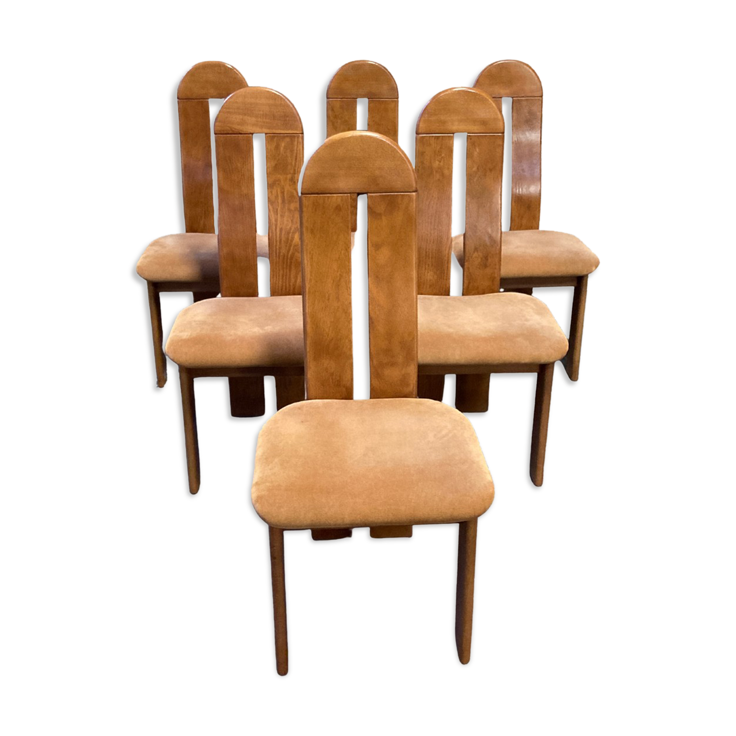Organic brutalist modernist Dutch design dining chairs set of 6. 1970s - 1980s