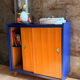 Buffet pieds compas bleu nuit & bois brut