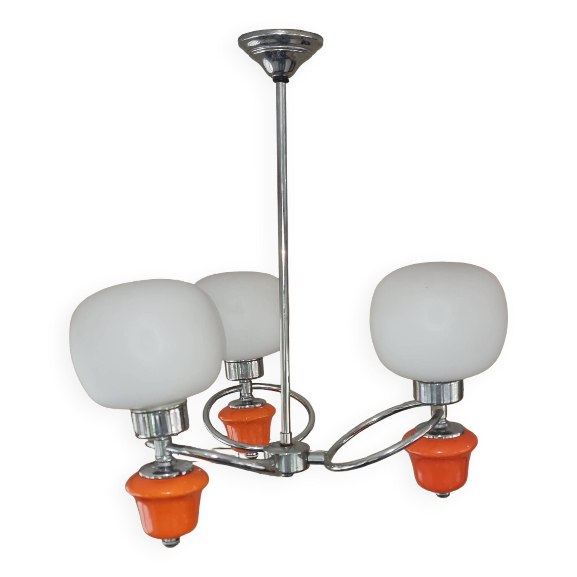 Space Age chrome and ceramic chandelier from the 70s