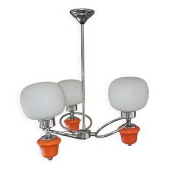 Space Age chrome and ceramic chandelier from the 70s