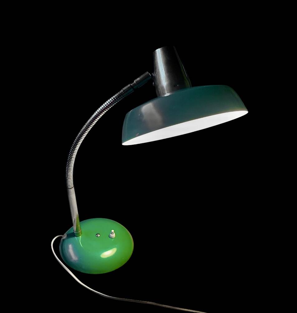 SIS type 835 - large desk lamp in green lacquered metal and chrome - 1960