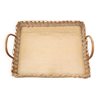 Wicker and wood tray